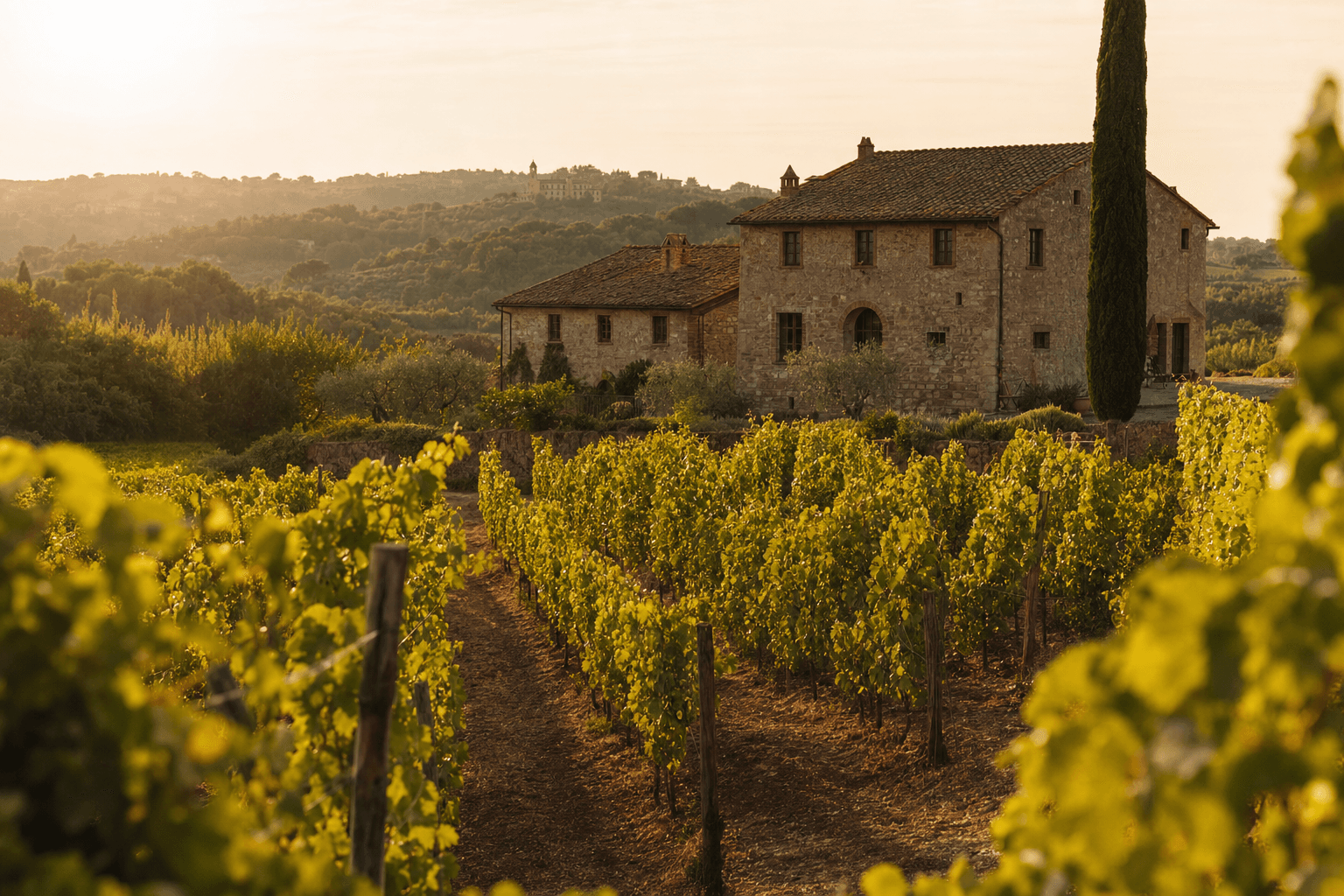 Vineyard on volcanic soil in the Frascati hills near Rome